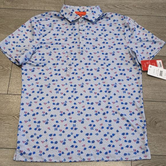 Redvanly Leone Golf Polo Shirt Mens Medium Blue Lavender Geometric NWT Preppy - Picture 3 of 6